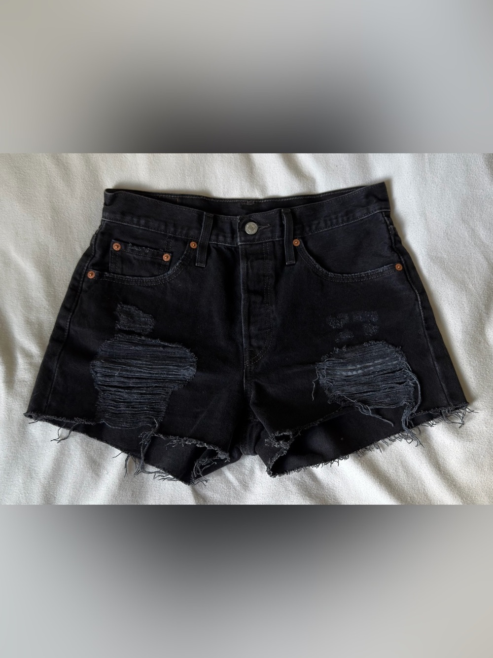 Levi's Black Distressed High-Rise Denim Shorts